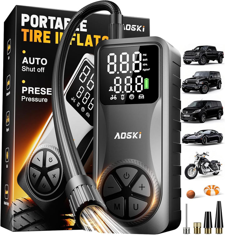 AOSKI Compresor de aire portátil para inflador de neumáticos: bomba...