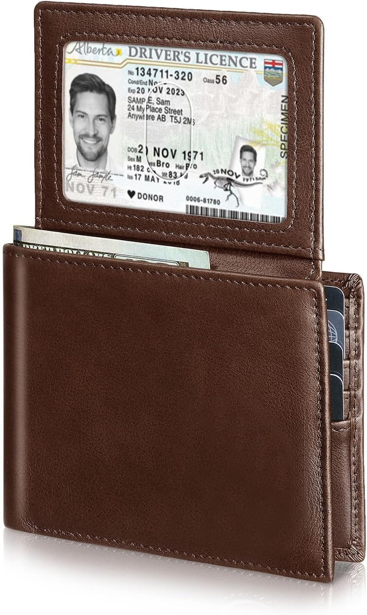 Cartera de piel auténtica para hombre, con bloqueo RFID, con 12 ran...