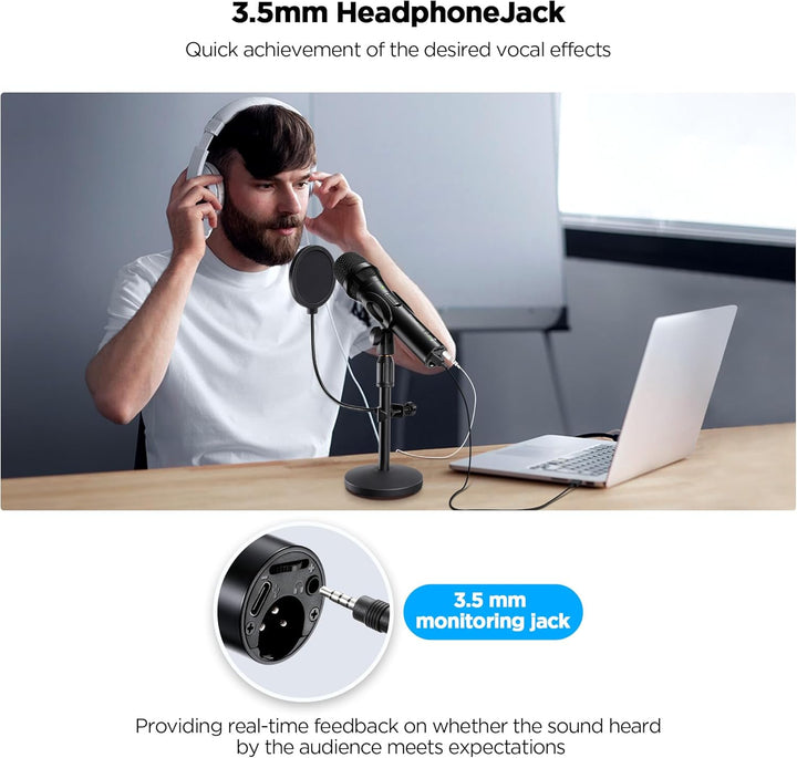 Xlr Micrófono dinámico USB para grabación de canto, micrófono de gr...