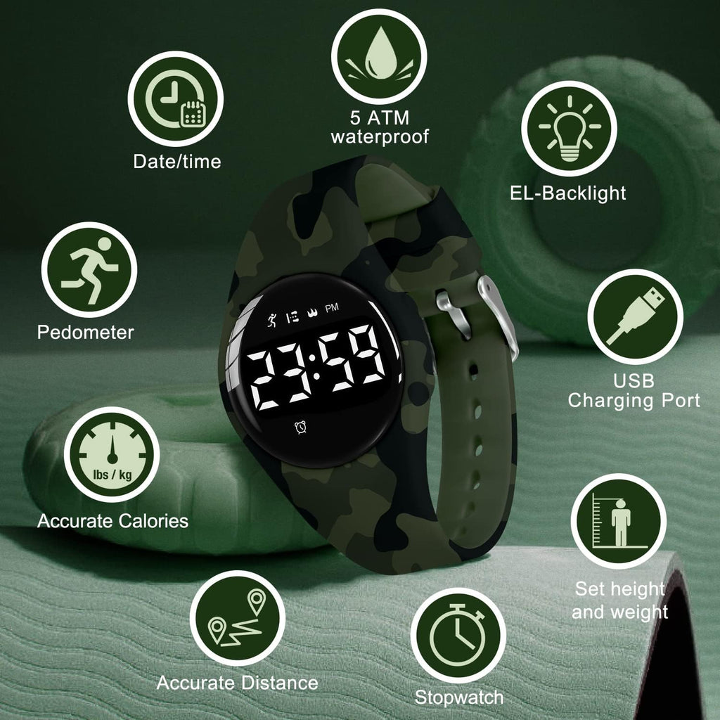 Relojes para niños y niñas, reloj deportivo digital con contador de pasos, podómetro, alarma de vibración, sin aplicación, impermeable, rastreador de fitness, reloj para niños, niñas, adolescentes