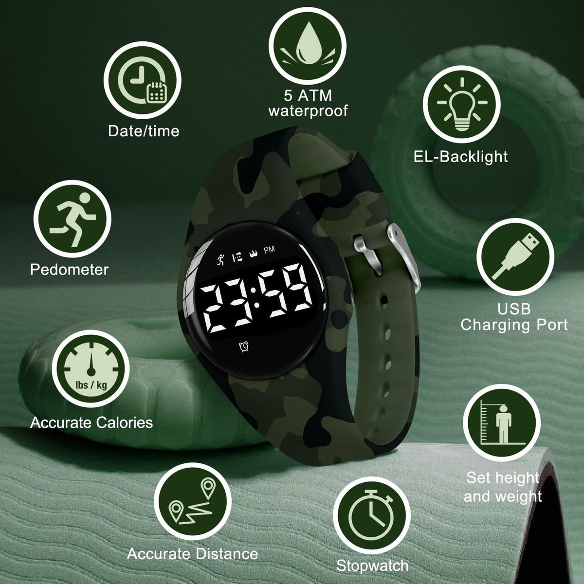 Relojes para niños y niñas, reloj deportivo digital con contador de pasos, podómetro, alarma de vibración, sin aplicación, impermeable, rastreador de fitness, reloj para niños, niñas, adolescentes