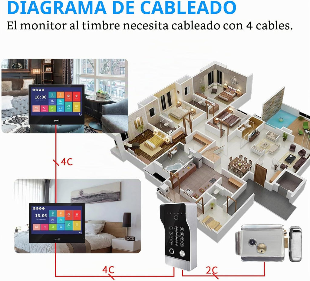 1080P con cable video puerta teléfono apartamento timbre sistema de