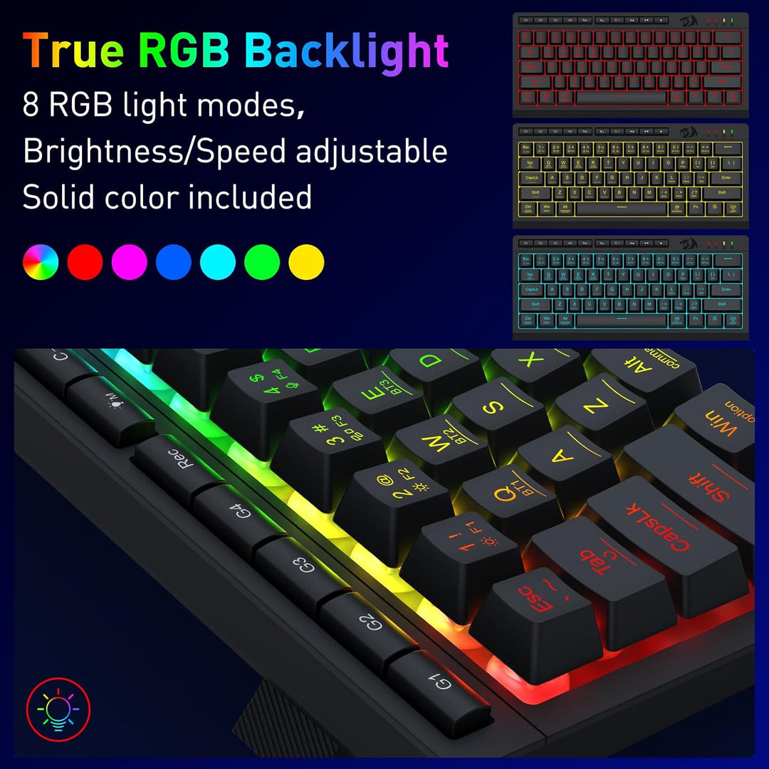 Redragon K522 PRO - Teclado inalámbrico de membrana RGB 60% para ju...