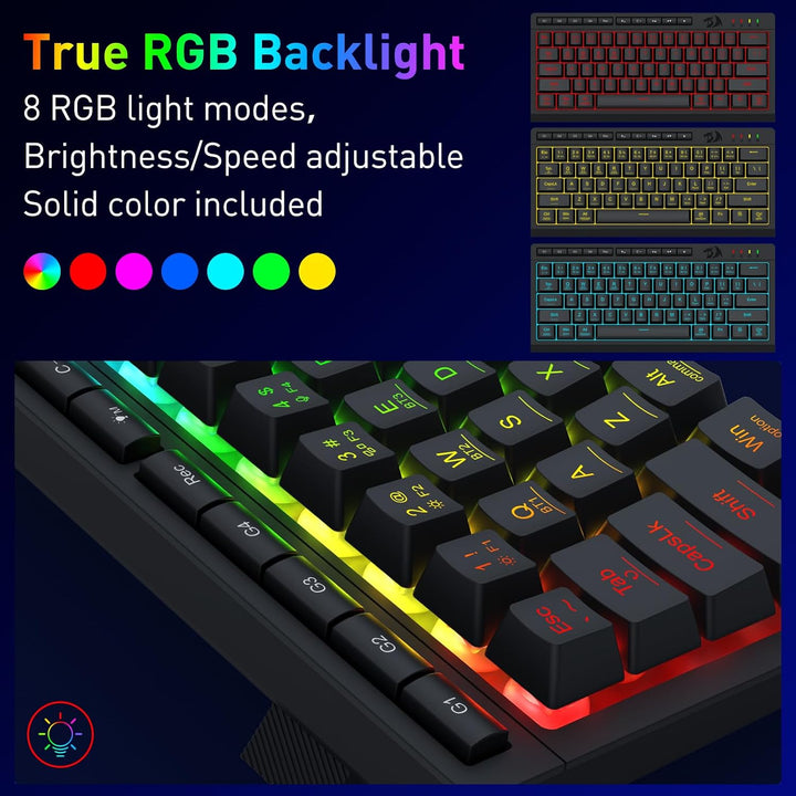 Redragon K522 PRO - Teclado inalámbrico de membrana RGB 60% para ju...