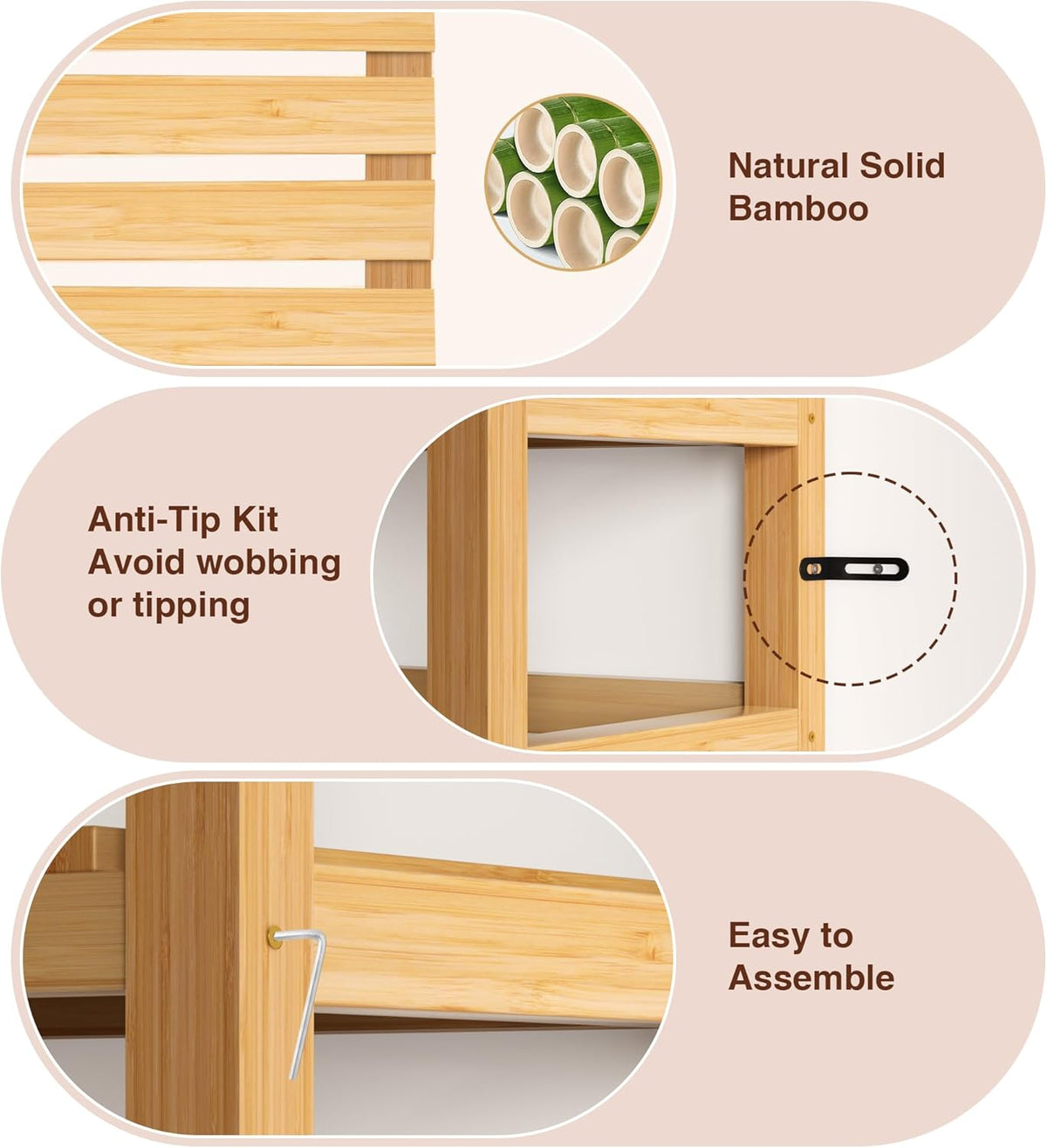 VASMIA Estantería de bambú de 6 niveles, estantería de almacenamiento de bambú, estantería alta con estantes ajustables, estante de almacenamiento multiusos para baño, sala de estar, balcón, cocina, natural