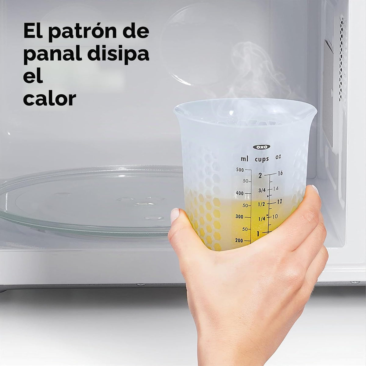 1 taza de medir de silicón para exprimir y verter, con patrón Stay-Cool, de la marca Oxo Good Grips, Juego de 3 piezas, Azul