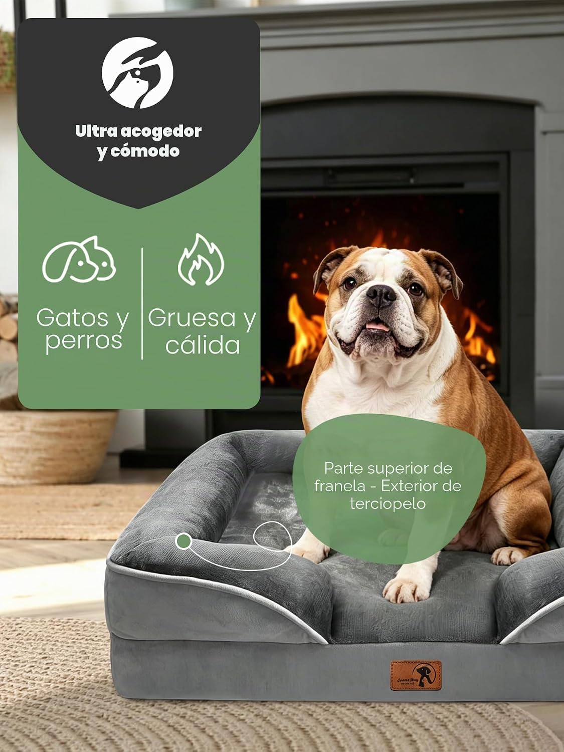 Spotted Play Cama Ortopédica para Perros con Laterales - Camas Sofá para Perros Grandes, Cama Sofá de Espuma de Apoyo para Mascotas con Funda Extraíble Lavable, Forro Impermeable y Base Antideslizante