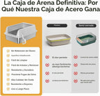 Caja de arena para gatos XL de acero inoxidable de alta cara para