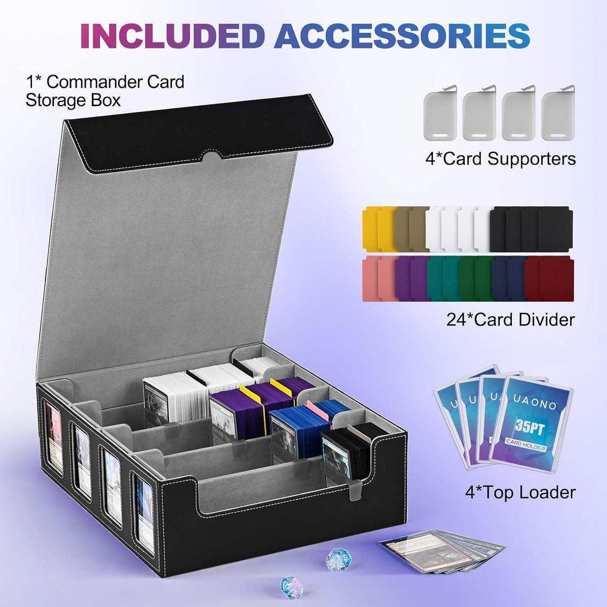UAONO Caja de almacenamiento para cartas de juego de 4 filas 3000+ con exhibidor Commander