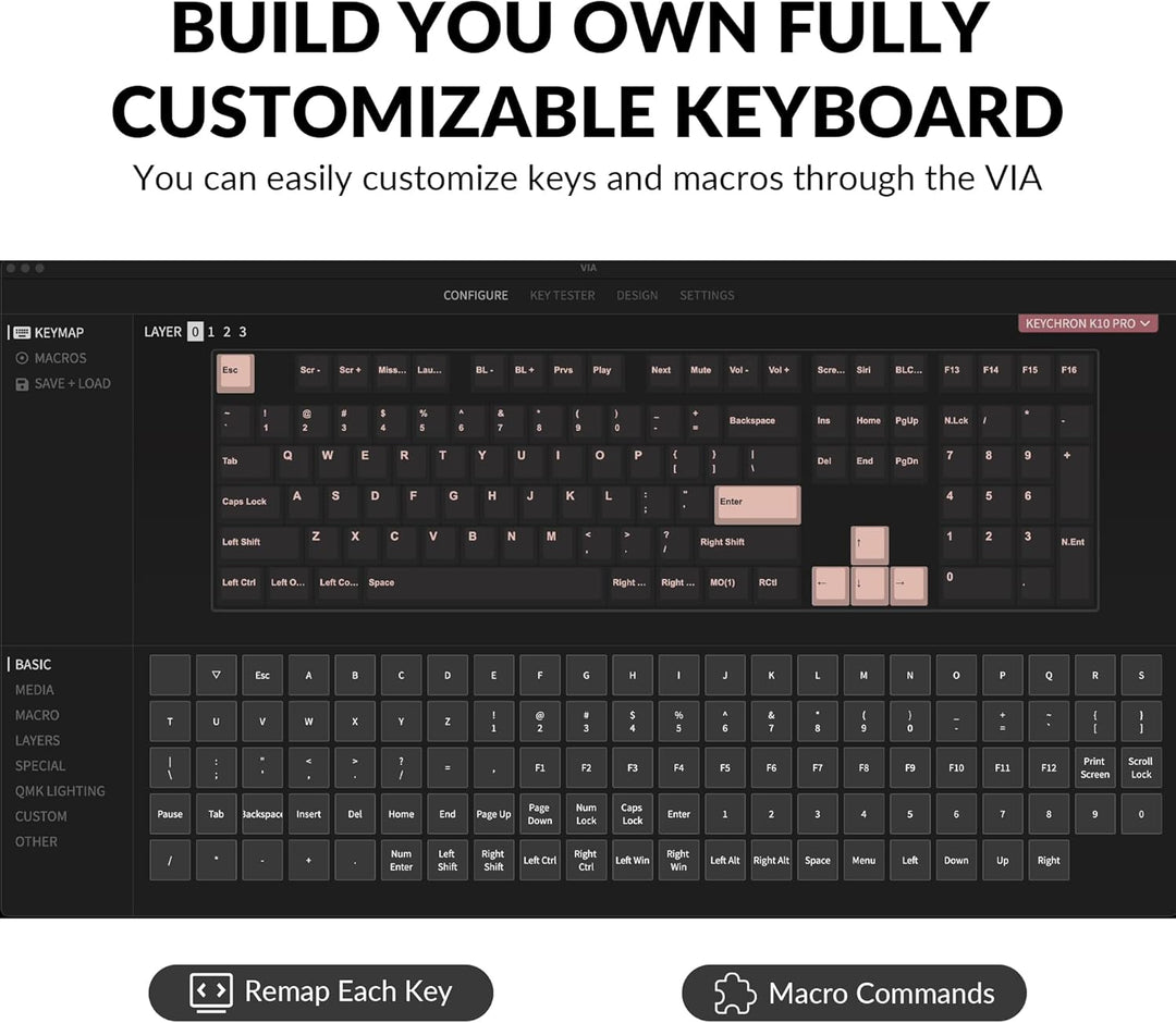 Keychron K10 Pro Teclado Mecánico Inalámbrico Personalizable, Tamañ...
