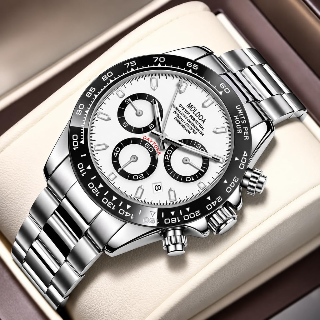 MASTOP Pagani Design Daytona Homage - Reloj de pulsera para hombre, diseño de panda, analógico, de cuarzo, con movimiento japonés, cronógrafo, de lujo, correa de silicona, impermeable, para negocios