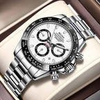 MASTOP Pagani Design Daytona Homage - Reloj de pulsera para hombre, diseño de panda, analógico, de cuarzo, con movimiento japonés, cronógrafo, de lujo, correa de silicona, impermeable, para negocios