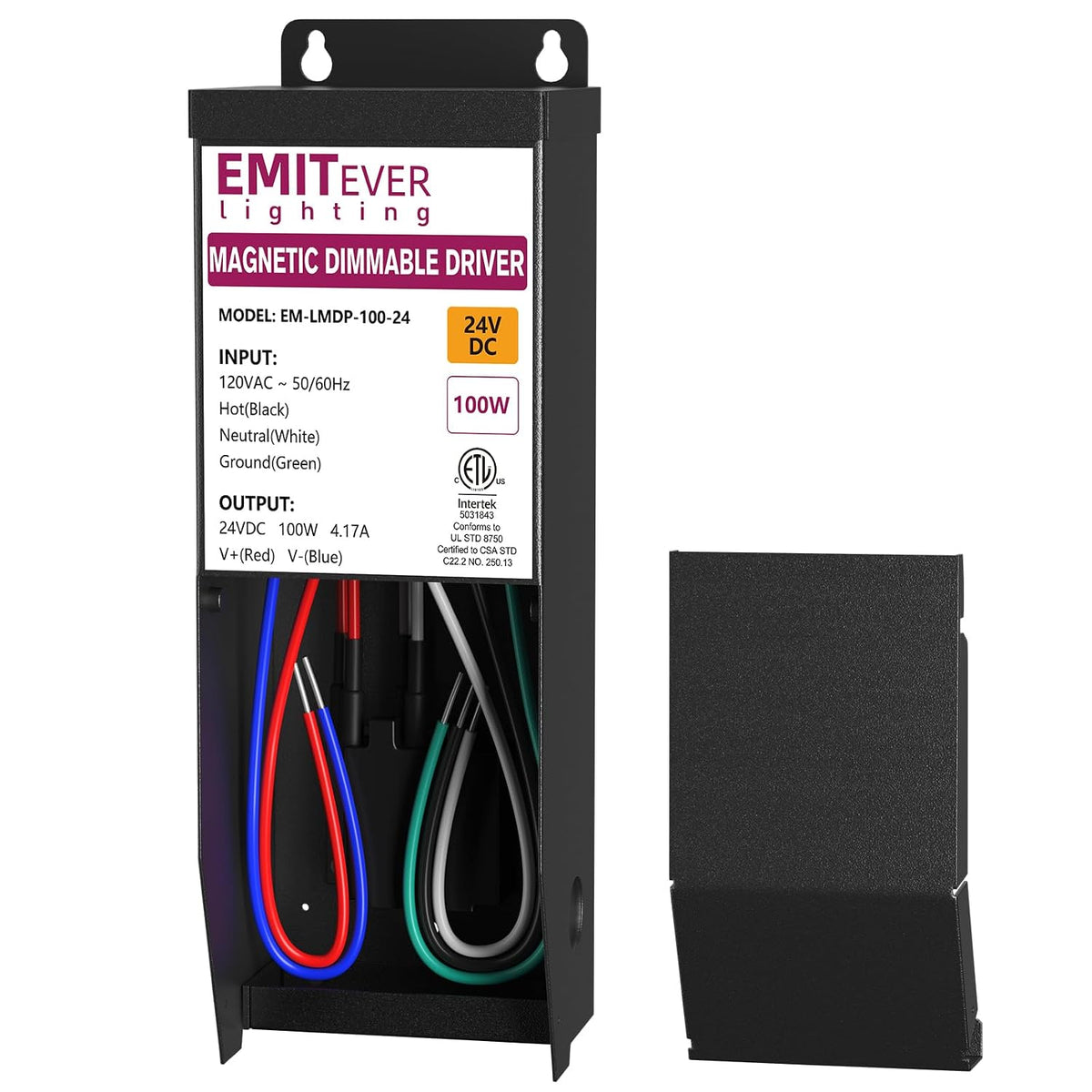 EMITEVER Controlador LED magnético regulable de 100 W, fuente de alimentación magnética transformador de 24 V, 120 V CA a 24 V CC, compatible con regulador Lutron y Leviton, para tira de luz LED