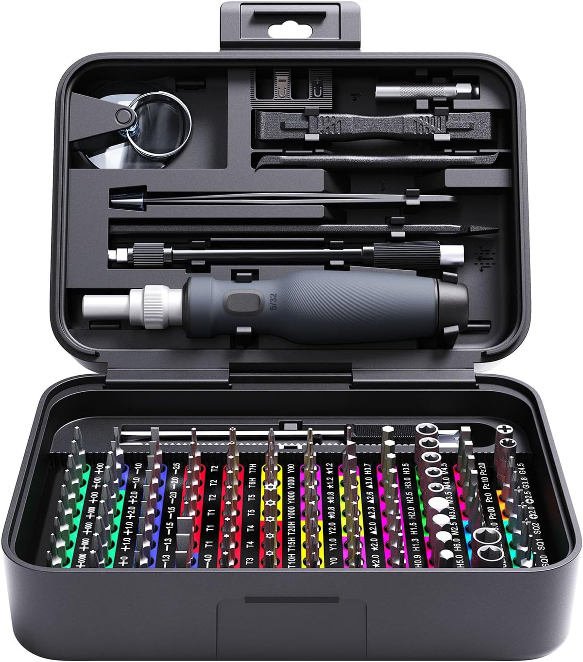 Juego de mini destornilladores de precisión con identificación codificada por colores, kits de herramientas de reparación micro magnética 132 en 1 con caja de almacenamiento, 108 puntas, kit de
