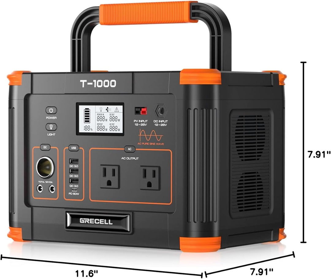 GRECELL - Generador solar portátil de 1000 W, 999 Wh con salida USB...