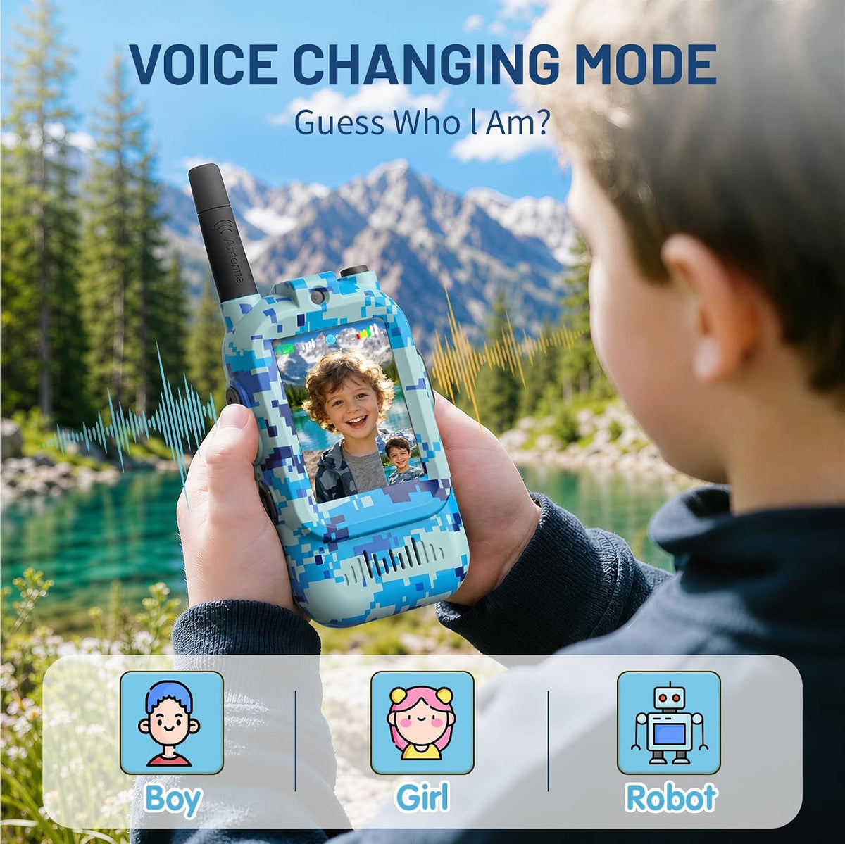 Walkie Talkie para niños con video: paquete de 2 juguetes recargables para niños pequeños con cámara HD y cambiador de voz, juguetes de regalo de largo alcance para niños y niñas de 3 a 8 años para