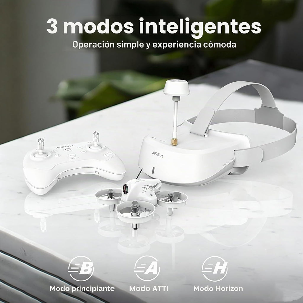 APEX FPV Drone Kit con gafas FPV de 120° de ancho, 3 baterías RTF Drone (blanco)