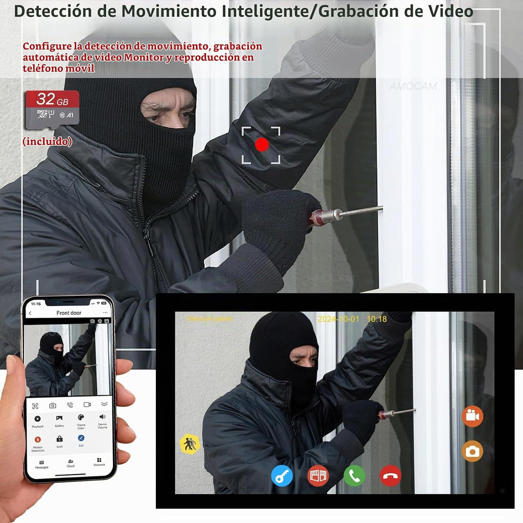 Sistema de intercomunicación video de 2 cables, timbre video 1080P monitor