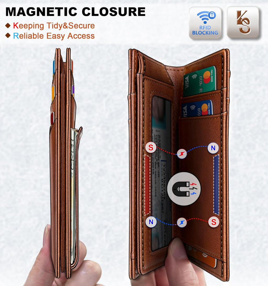 KEMISANT Billetera para hombre, delgada de cuero con clip para dine...