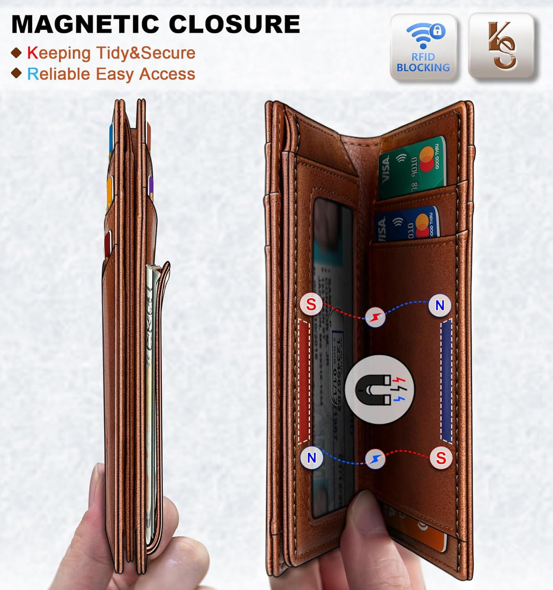KEMISANT Billetera para hombre, delgada de cuero con clip para dine...