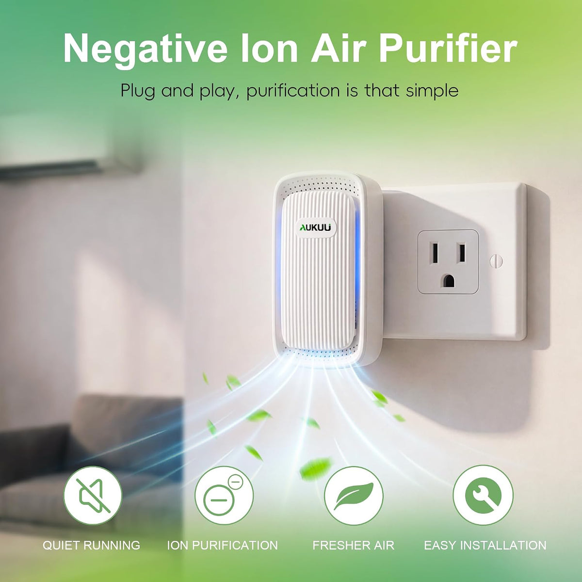 Air Ionizers 4 Pack - Purificadores de Aire Pequeños con Enchufe para Hogar, Dormitorio, Oficina