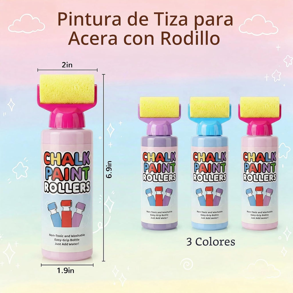 Juego de 6 tizas de rodillo para acera, color rosa, azul, morado