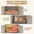 Garvee Caja de arena para gatos con torre de árbol para gatos y condominio, muebles ocultos para baño para gatos con poste rascador de sisal y percha de felpa suave, muebles de madera para gatos con múltiples plataformas