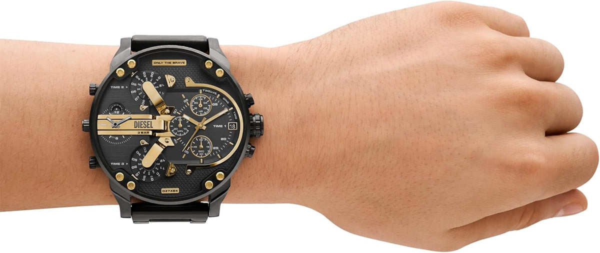 Diesel Mr. Daddy 2.0 - Reloj de hombre con cronógrafo de tamaño extra grande y correa de acero inoxidable, silicona o cuero