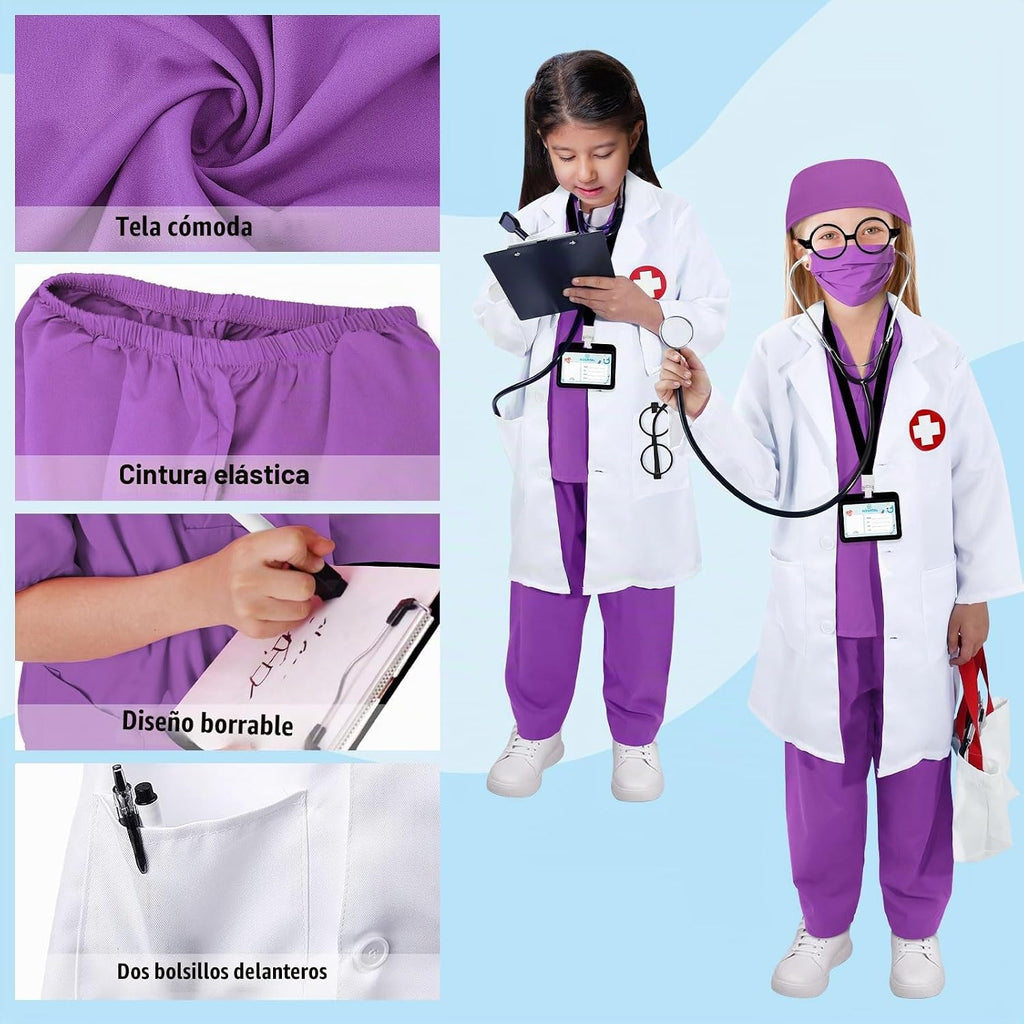 12 piezas de disfraz de médico para niños, disfraz de enfermera