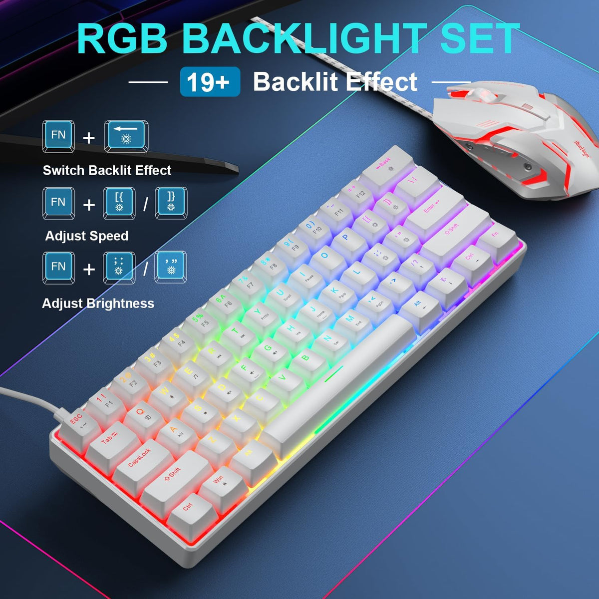BlueFinger Combo de teclado y mouse mecánicos para juegos 60% \u201...