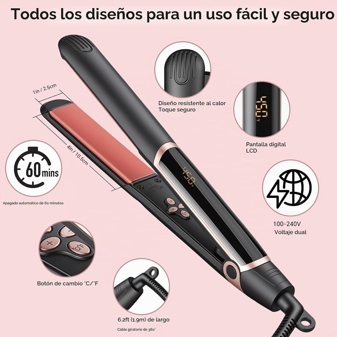 Plancha de pelo y rizador 2 en 1 de 1 pulgada, plancha plana de cer...