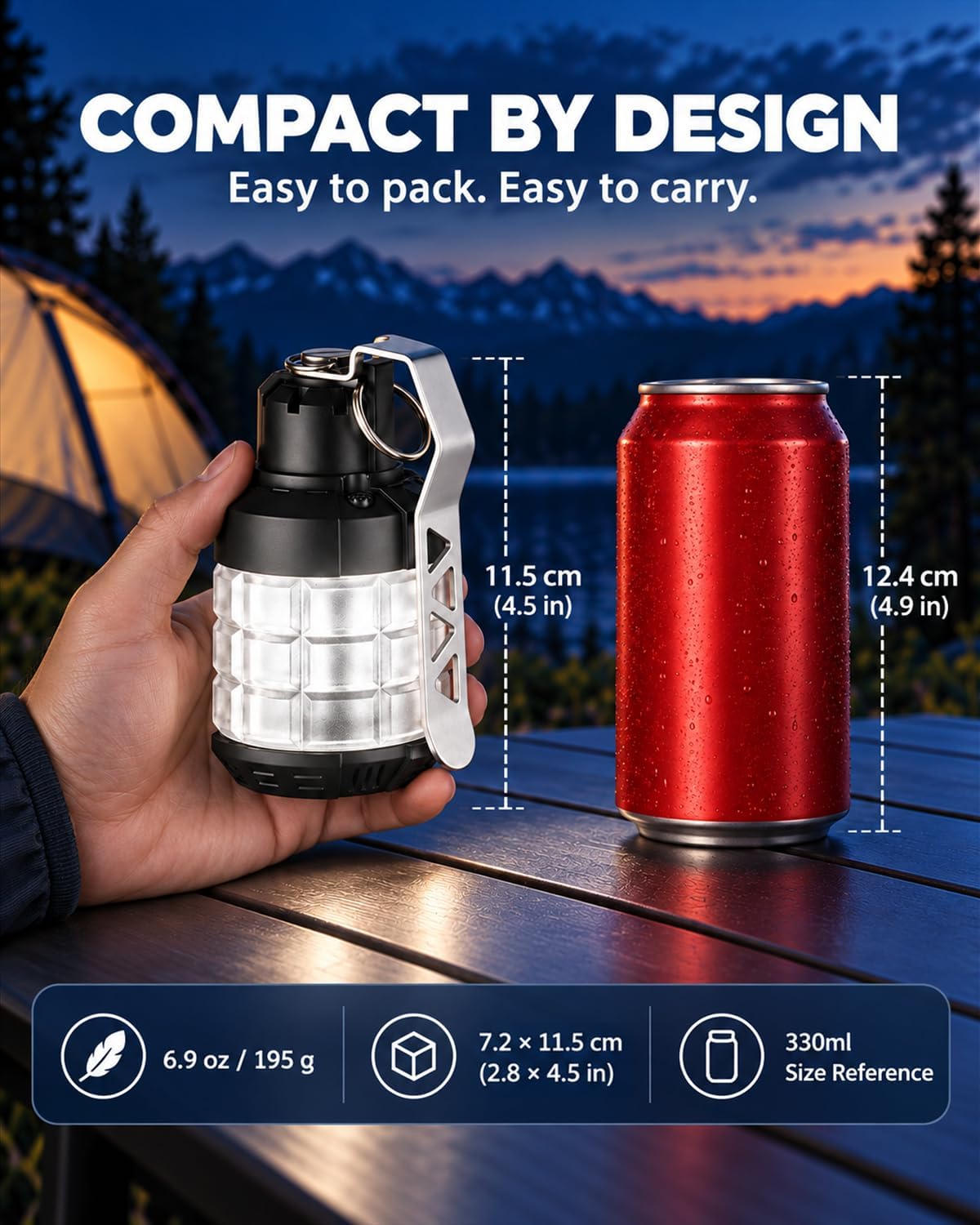 Lámpara Linterna de camping recargable, luz LED portátil para acampar