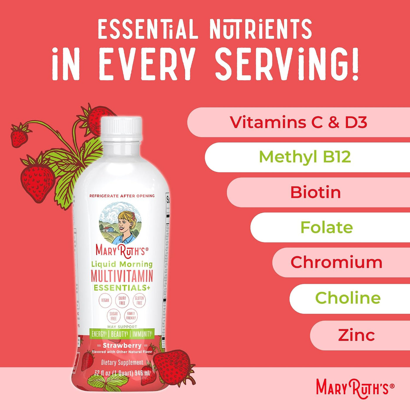 MARYRUTH'S Multivitamínico líquido matutino (fresa) y multimine...