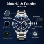 SEA-GULL - Reloj automático Seagull para hombre, correa de acero inoxidable, impermeable hasta 200M, mecánico con calendario luminoso, reloj de pulsera para negocios, casual, buceo para hombres