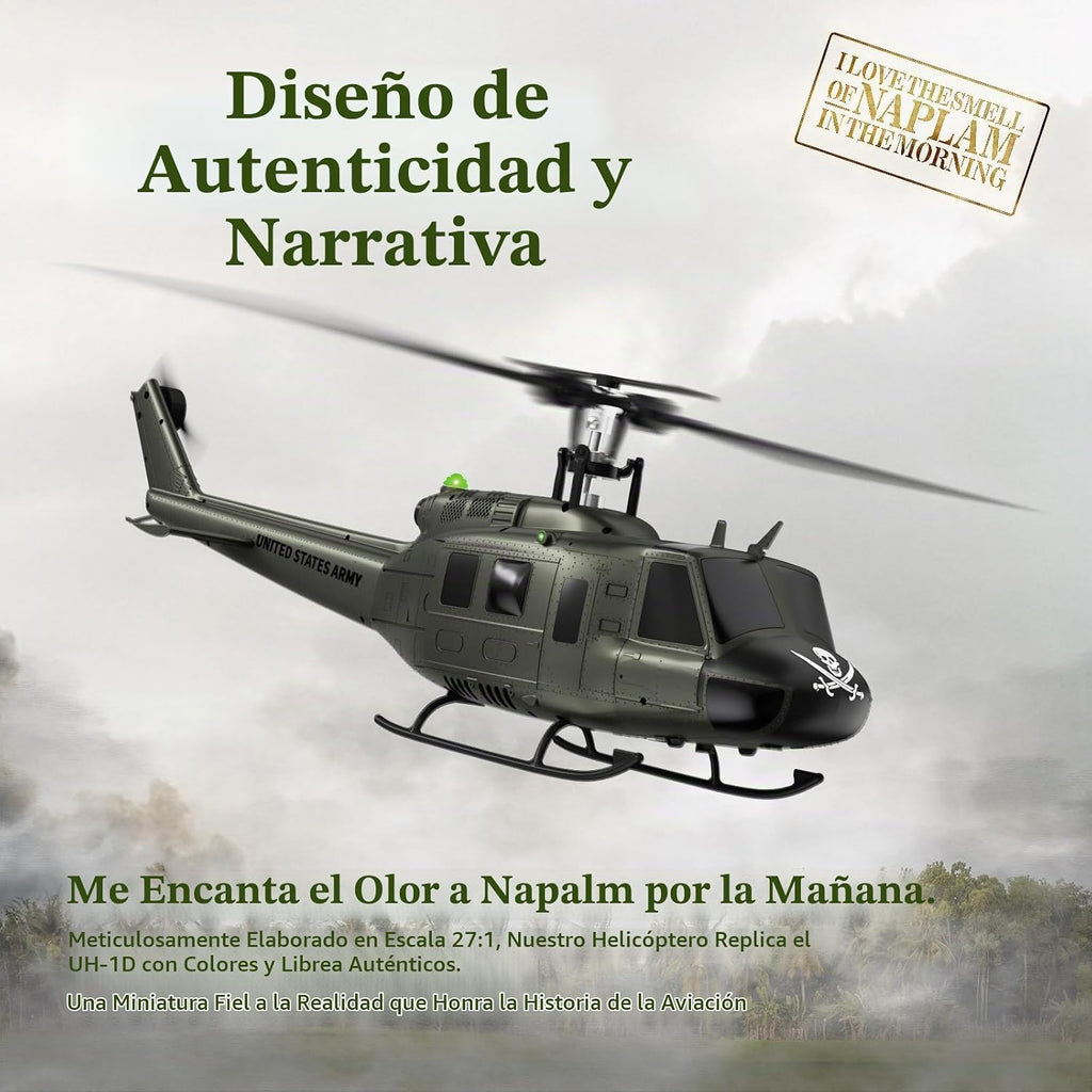 Helicóptero RC UH-1 - Helicóptero de control remoto coleccionable Huey con vuelo estacionario automático para adultos, principiantes, escala 1/27, 2 baterías