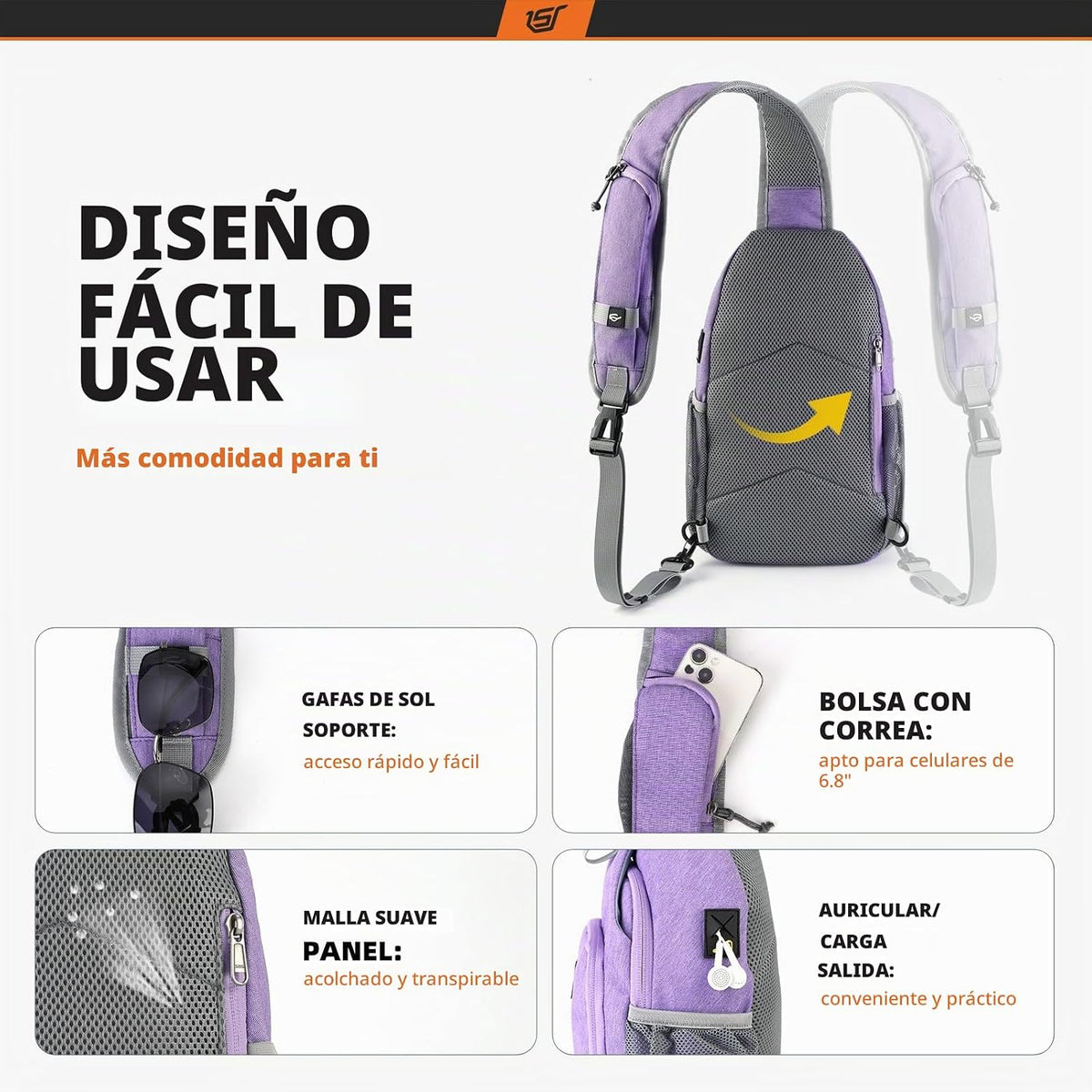 SKYSPER - Mochila cruzada con bloqueo RFID, mochila de bandolera, mochila para el hombro, mochila de viaje y senderismo, para mujeres y hombres, Púrpura, Casual