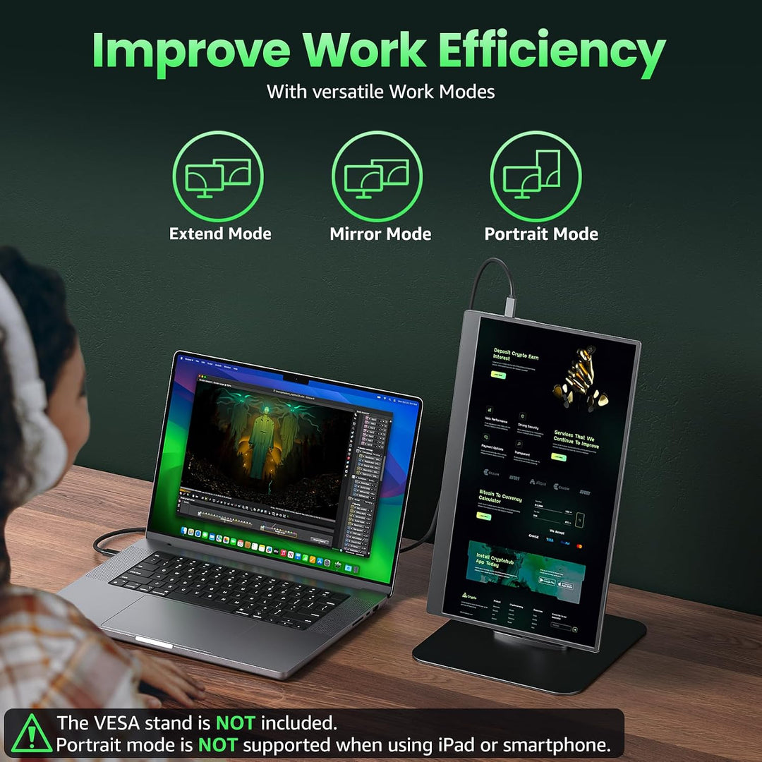 cocopar Monitor portátil 15.6" 1080P 60Hz 85% sRGB IPS Monitor...