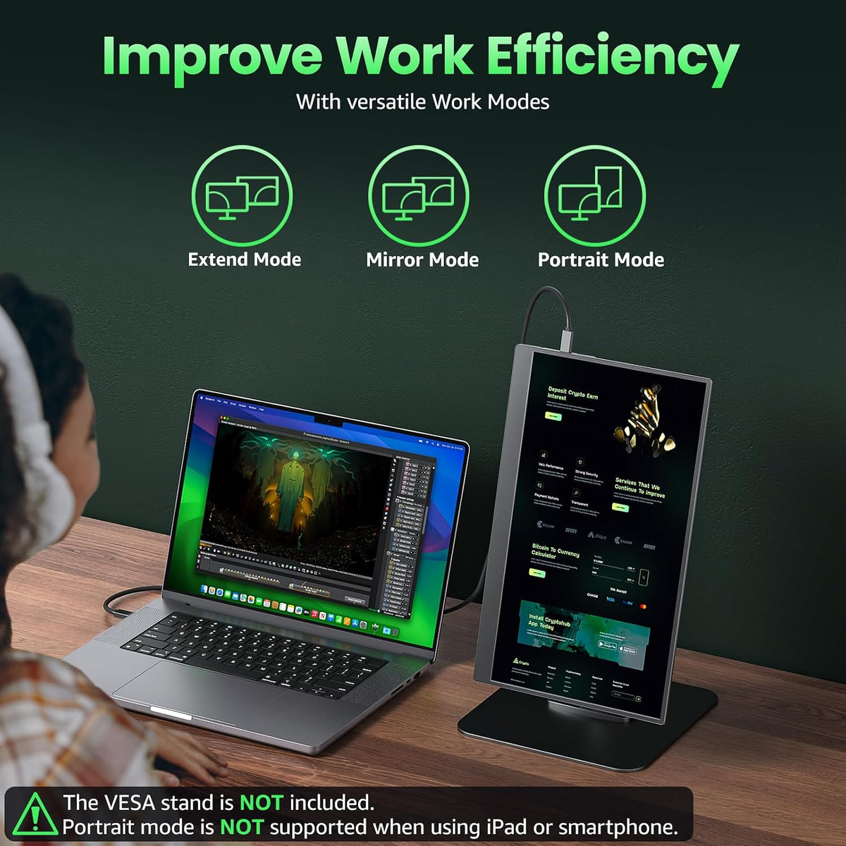 cocopar Monitor portátil 15.6" 1080P 60Hz 85% sRGB IPS Monitor...
