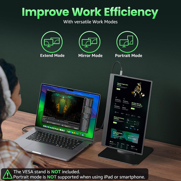 cocopar Monitor portátil 15.6" 1080P 60Hz 85% sRGB IPS Monitor...