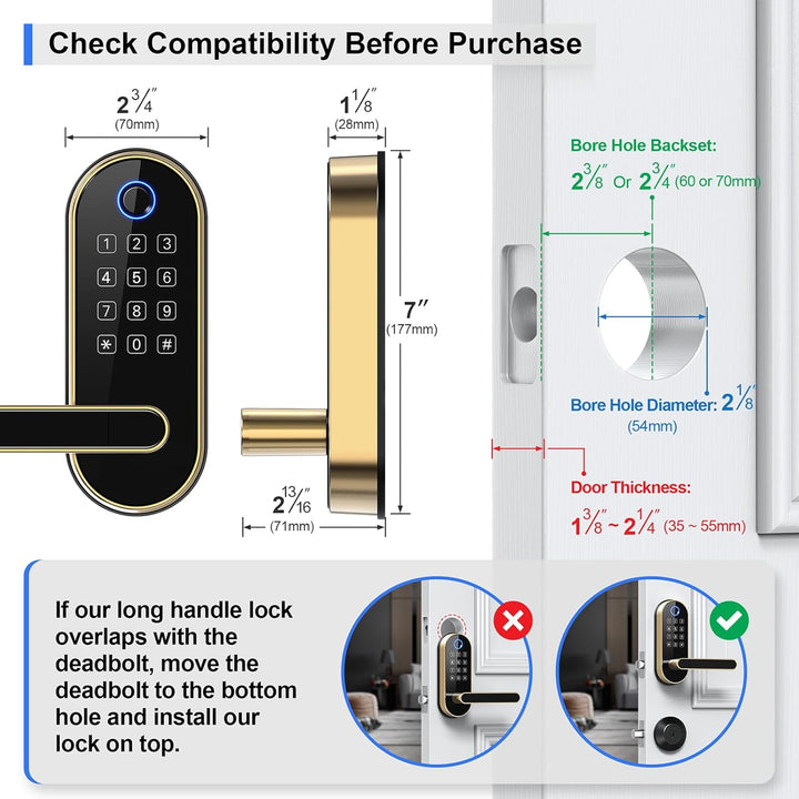 Cerradura inteligente de huellas dactilares Bluetooth con mango y t...
