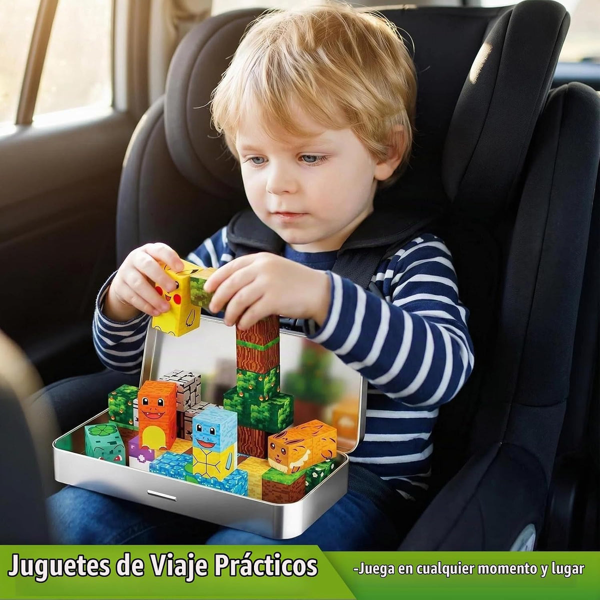 Juguetes de viaje para mascotas, 35 cubos magnéticos de construcción con estuche de almacenamiento de metal para niños de 3 a 8 años, juguetes de construcción STEM Montessori para niños pequeños