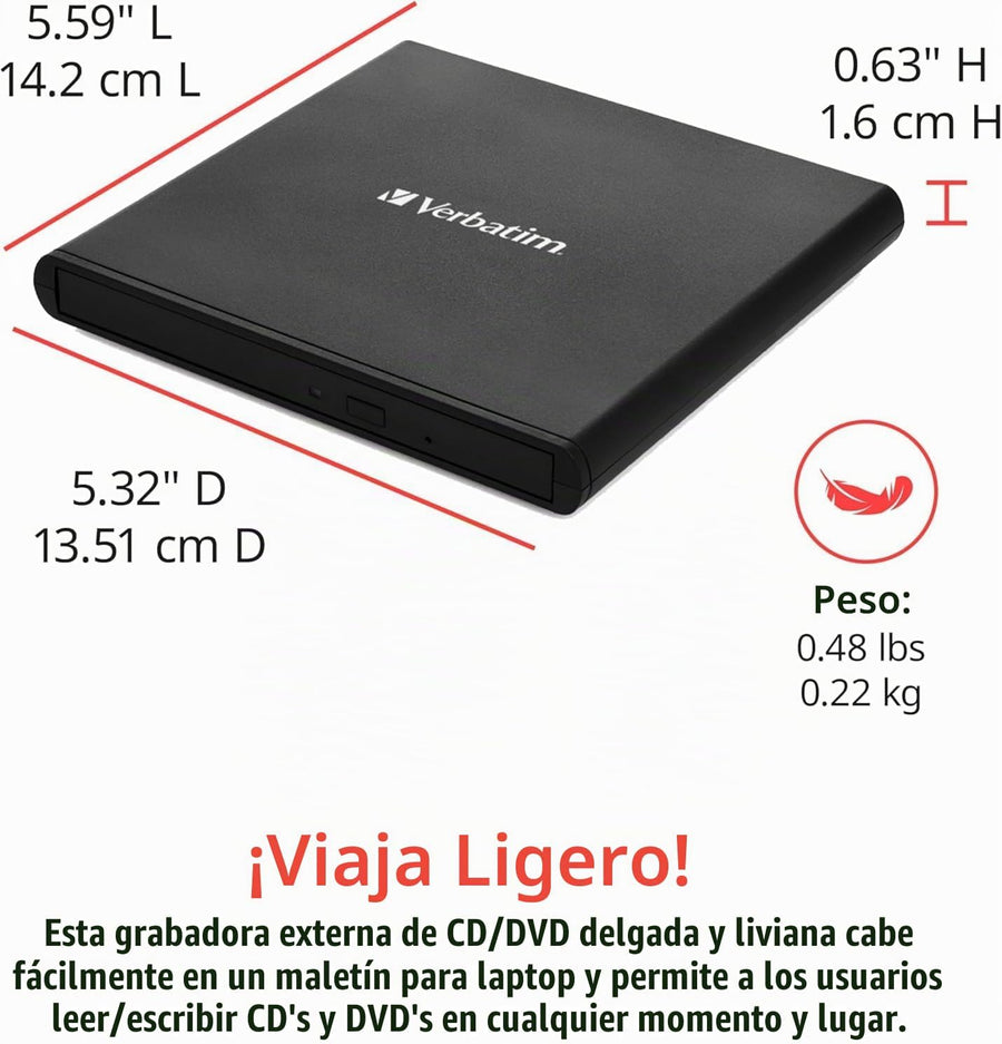 Verbatim Slimline - Unidad de CD \/ DVD USB 2.0, grabadora externa...