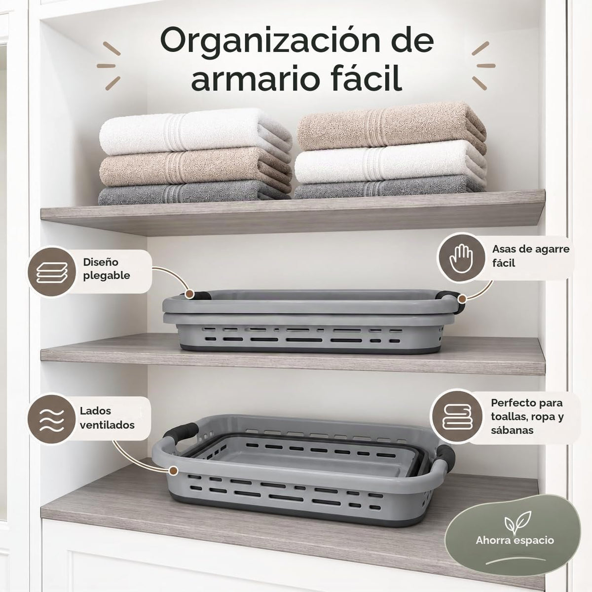 BROOKSTONE, 11 galones – [Nuestra cesta más grande de toda] Cesta de lavandería plegable de 24 pulgadas, asas de agarre antideslizantes cómodas, diseño minimalista que ahorra espacio, cesta