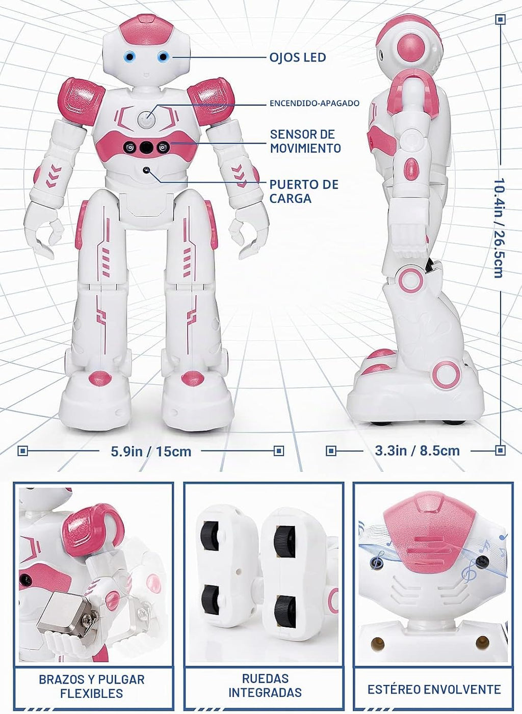 KingsDragon - Robot RC, juguetes para niños con gestos y detección, robot inteligente a control remoto para niños de 3 a 7 años, regalo de cumpleaños, rosa