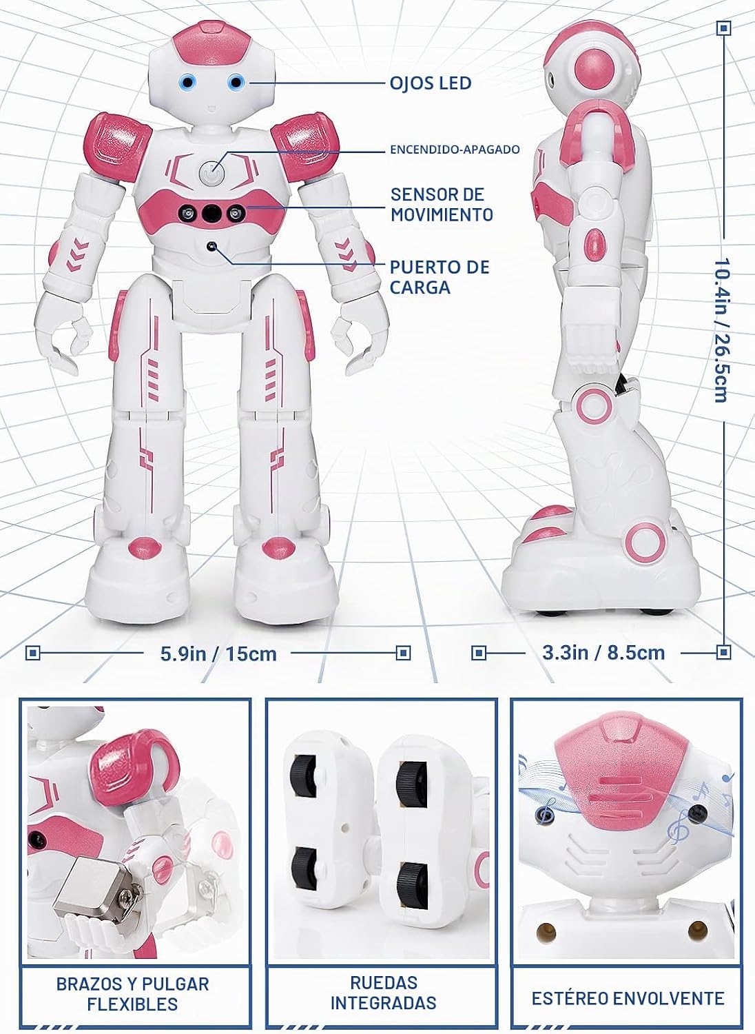 KingsDragon - Robot RC, juguetes para niños con gestos y detección, robot inteligente a control remoto para niños de 3 a 7 años, regalo de cumpleaños, rosa