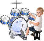 Kit de Batería para Niños pequeños para edades de 3-5 años Juguete musical con taburete para niños y niñas