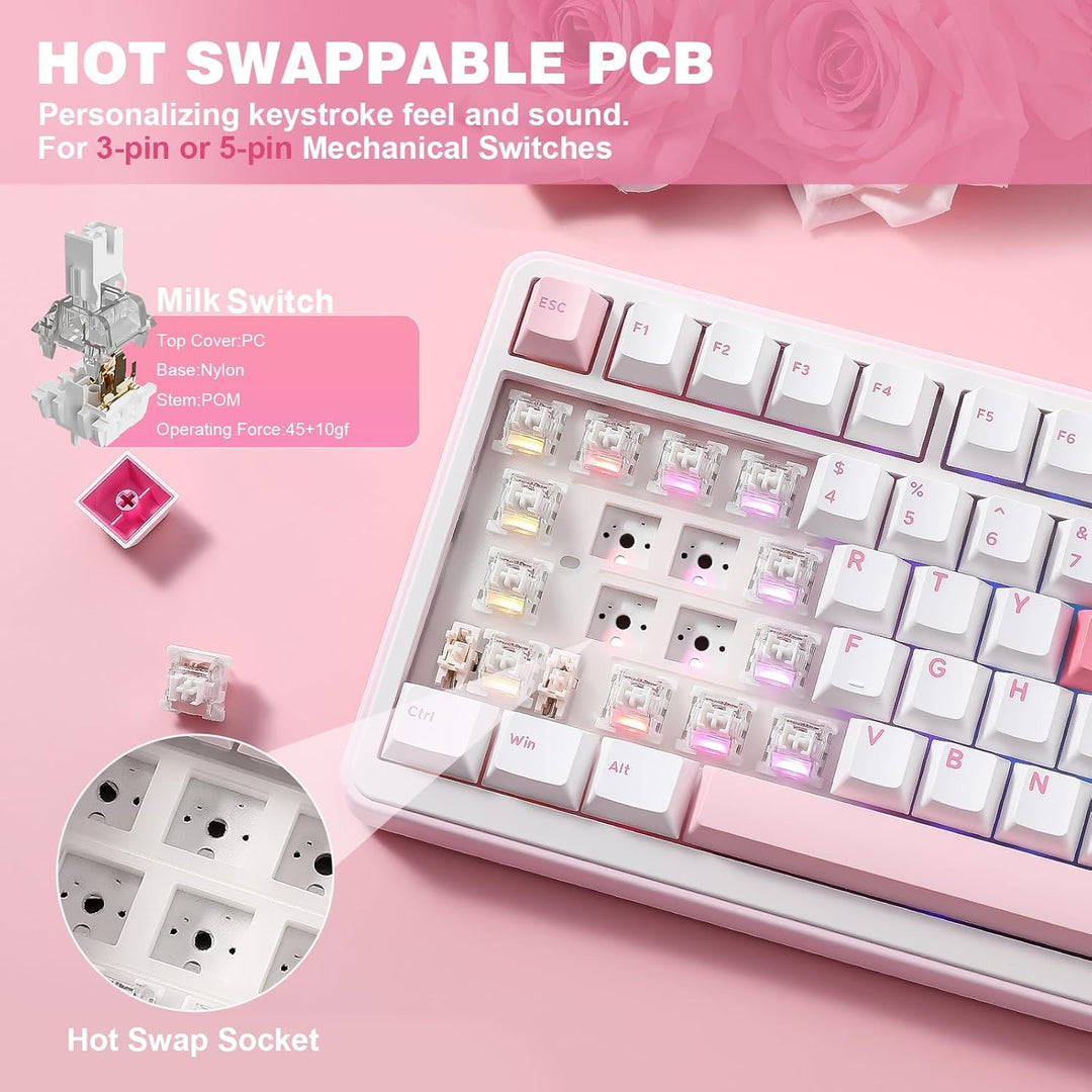 YUNZII B75 PRO Teclado mecánico inalámbrico, diseño 75% con perilla...