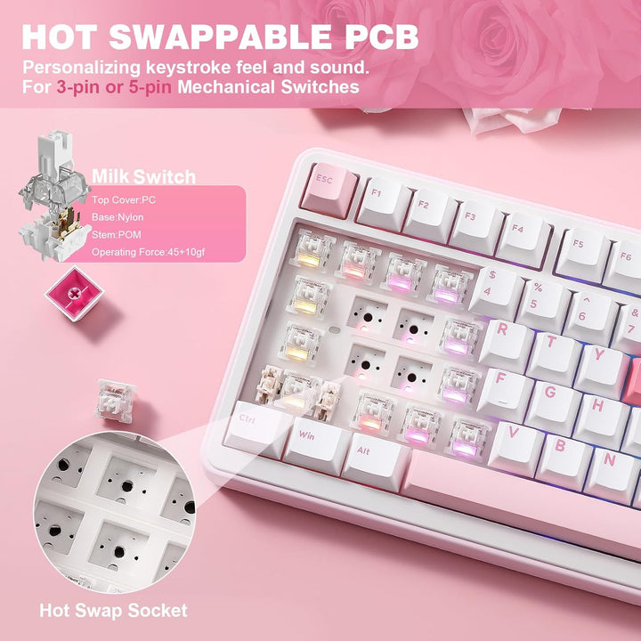 YUNZII B75 PRO Teclado mecánico inalámbrico, diseño 75% con perilla...