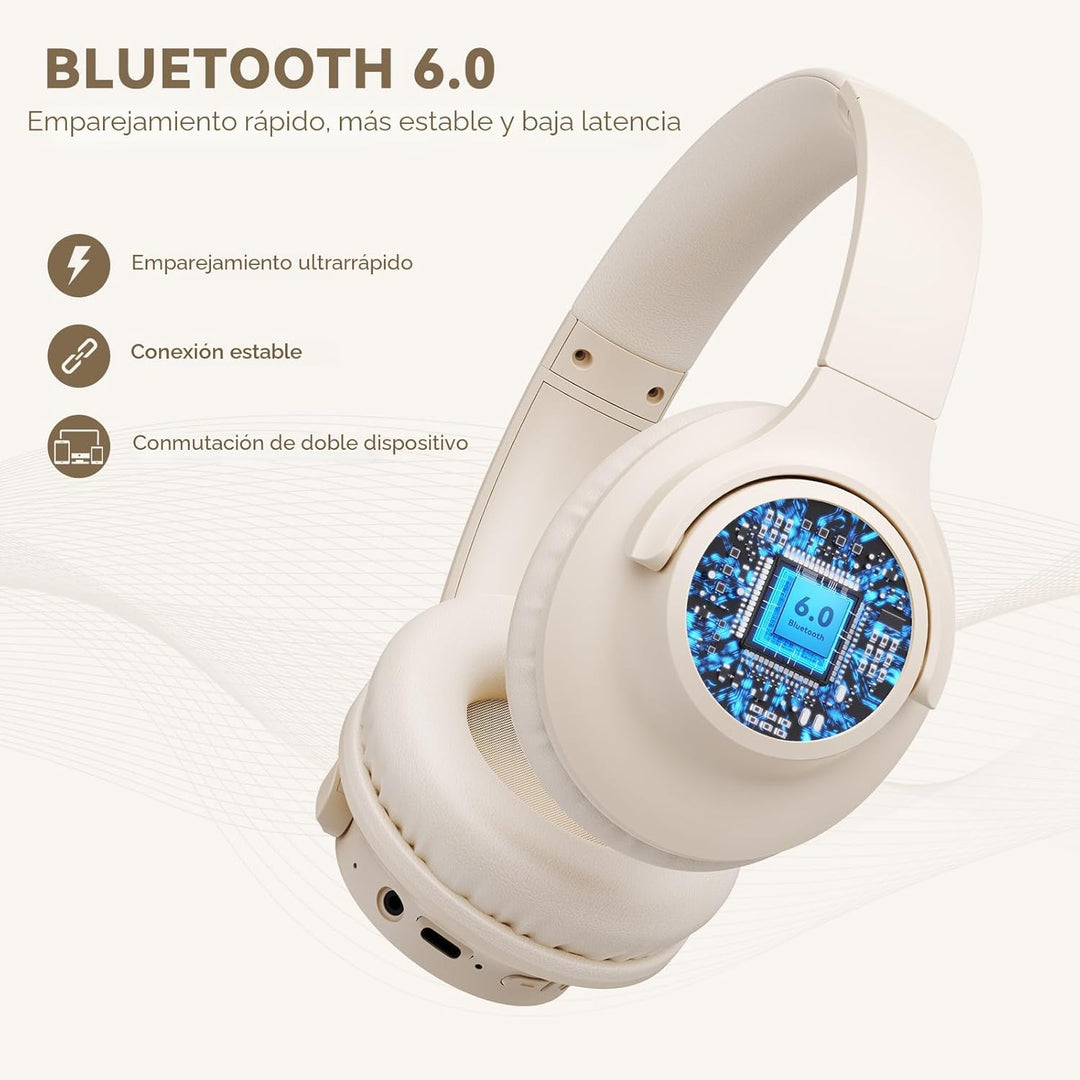 KVIDIO Auriculares Bluetooth sobre la oreja, auriculares inalámbric...