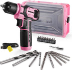 WORKPRO Juego de brocas de perforación rosa para taladro eléctrico para mujeres, juego de 8V